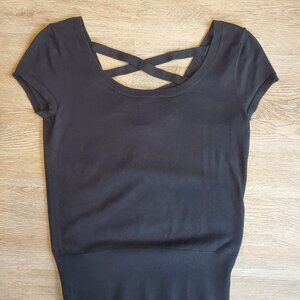 WHBM Black Cropped Top with Criss-Cross Back Detail